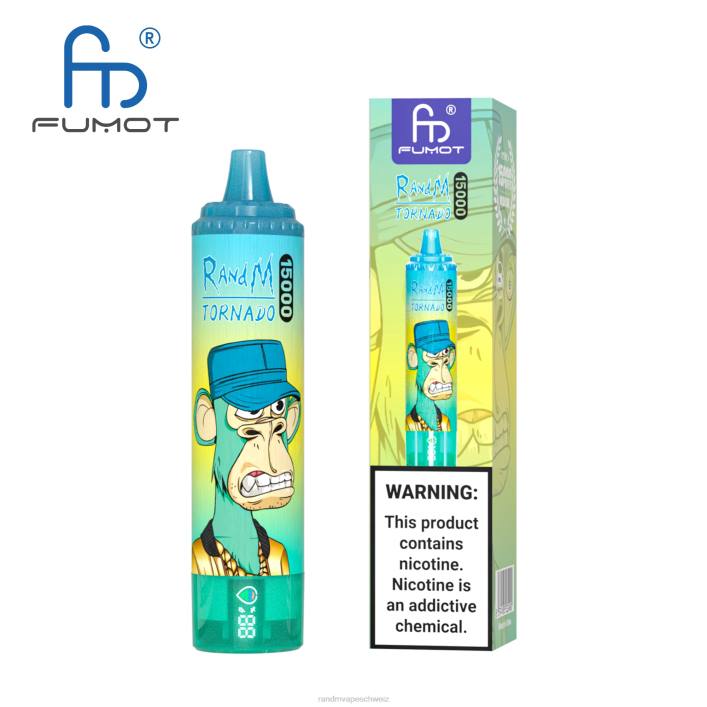 RandM Tornado Schweiz | Fumot RandM Tornado 00P253 15000 Vape-Gerät mit Akku und E-Liquid-Display Version 3 Mango auf Eis